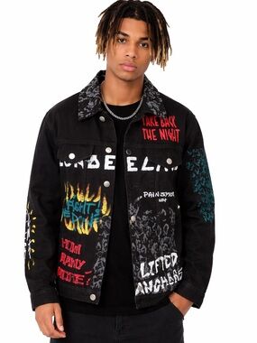Lifted Anchors Graphic Black Denim Jacket